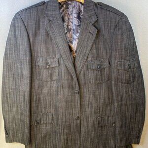 BLU MARTINI Blazer Mens 46L Gray‎ Sport Coat Paisley Lining Contrasting Stitches